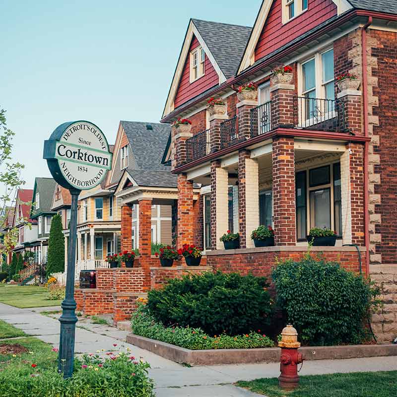 brick houses in Corktown, Detroit