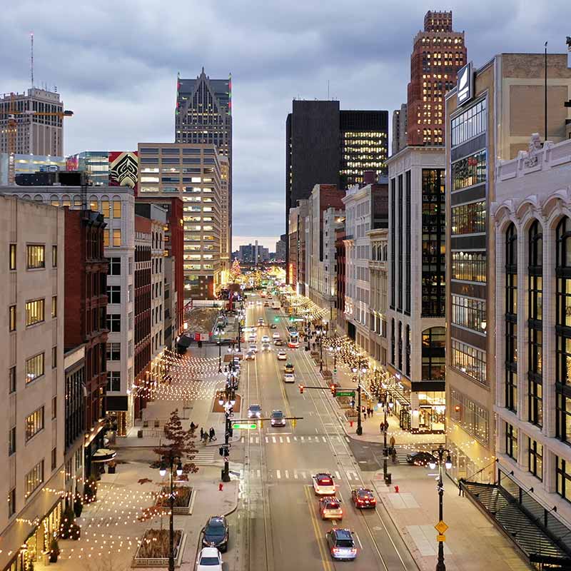 aerial of Woodward Avenue, Detroit
