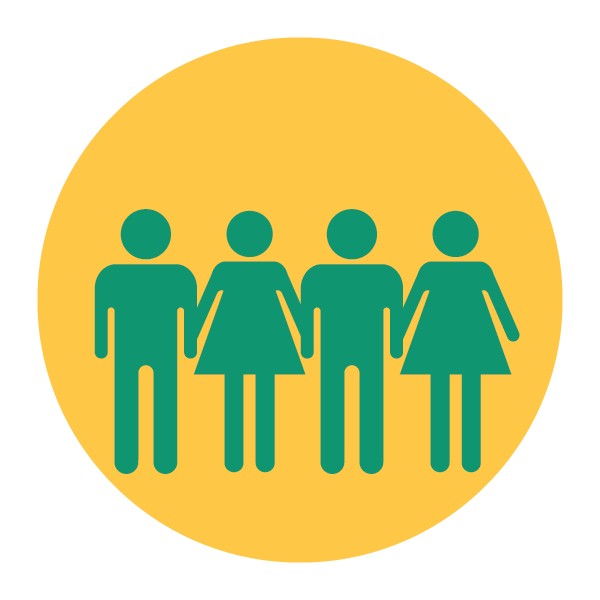 graphic of male and female green silhouettes on a yellow background
